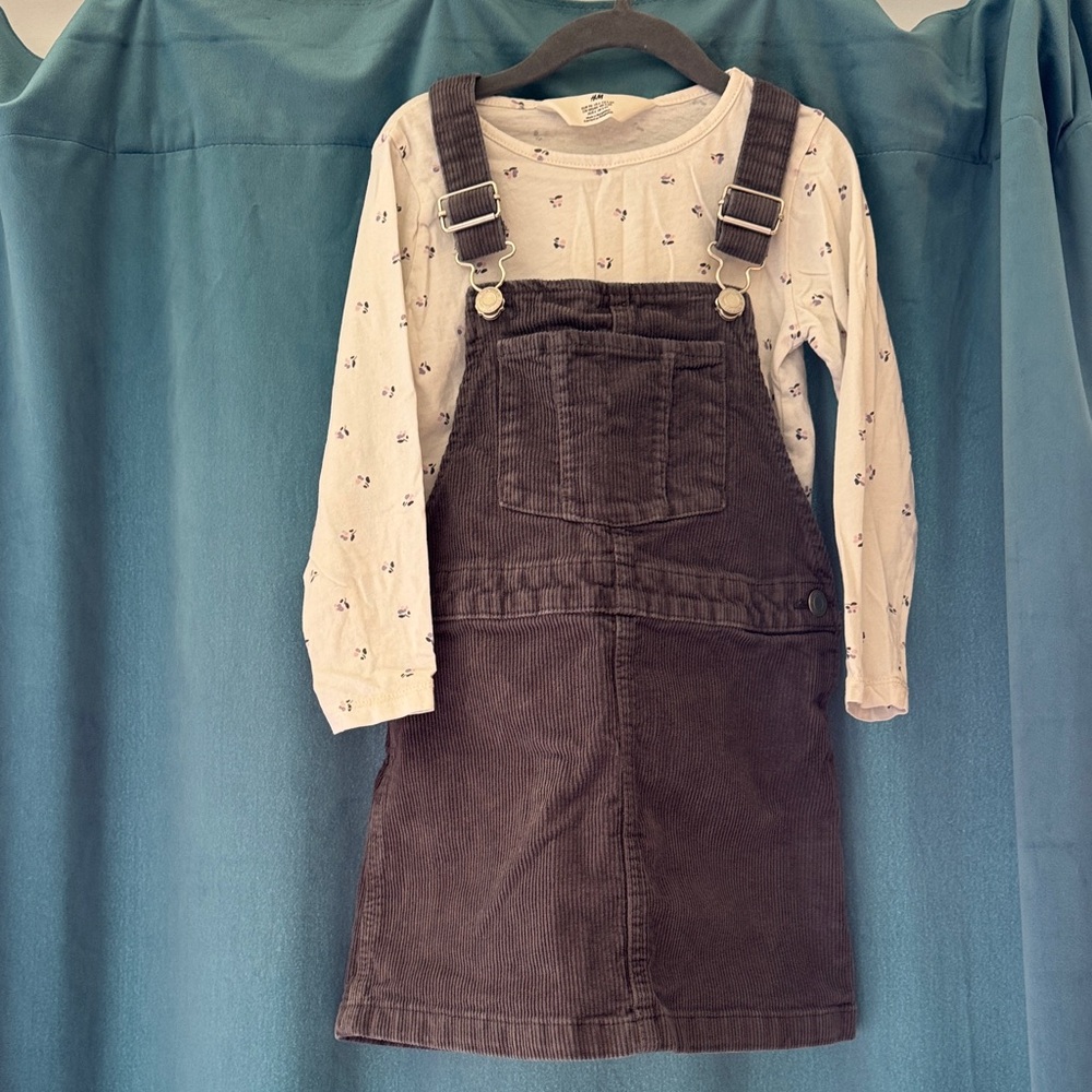 Kids Corduroy Overall skirt dress with flowered shirt